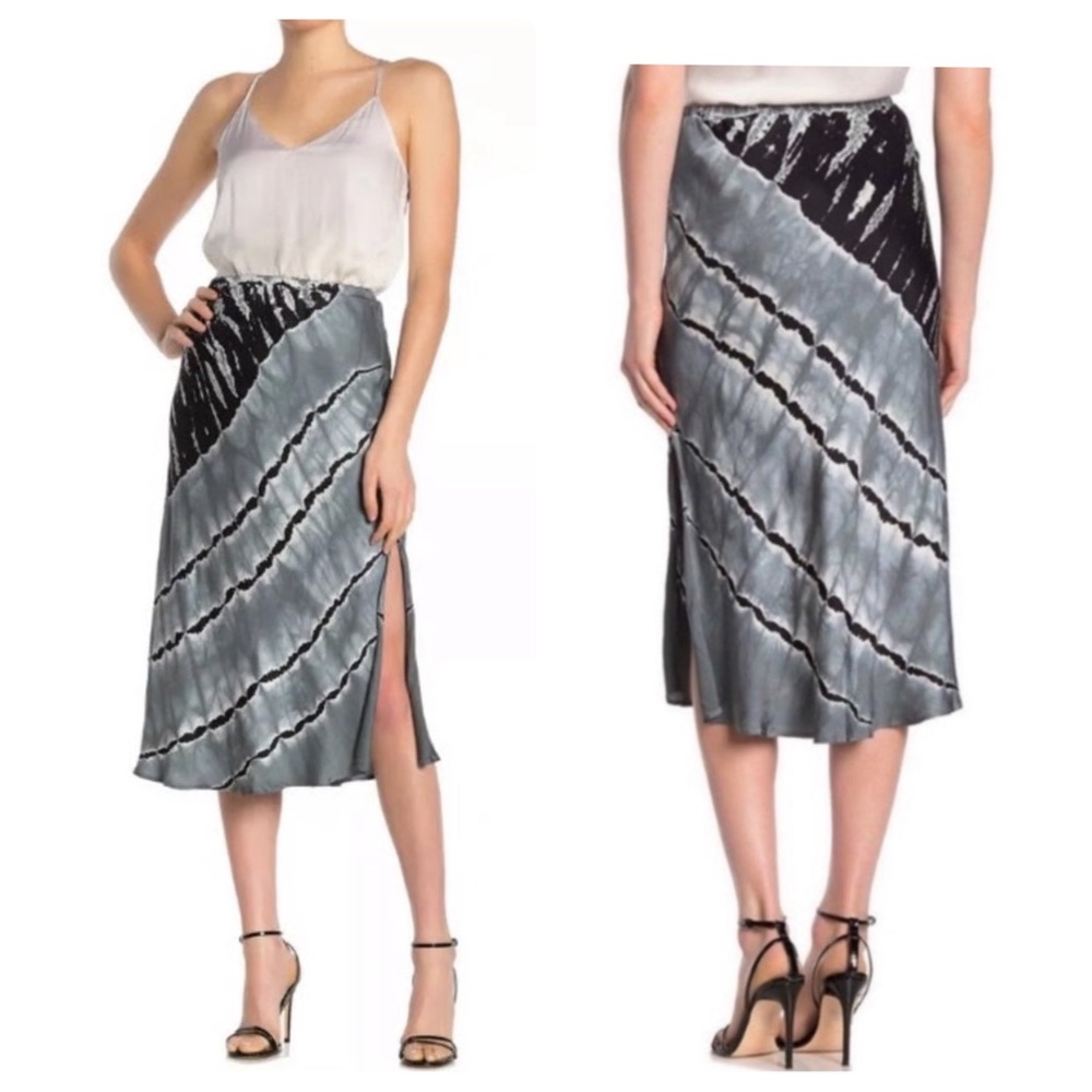 Young Fabulous & Broke Felicity Satin Tie Dye Midi Skirt in Sea Glass Sz. Small